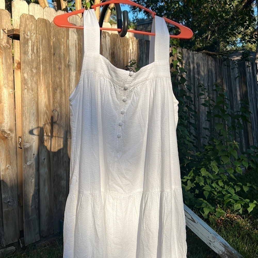▶️ Faherty ◀️ Marina Seeksucker Tiered Maxi Dress Organic Cotton Size Medium - Picture 8 of 15